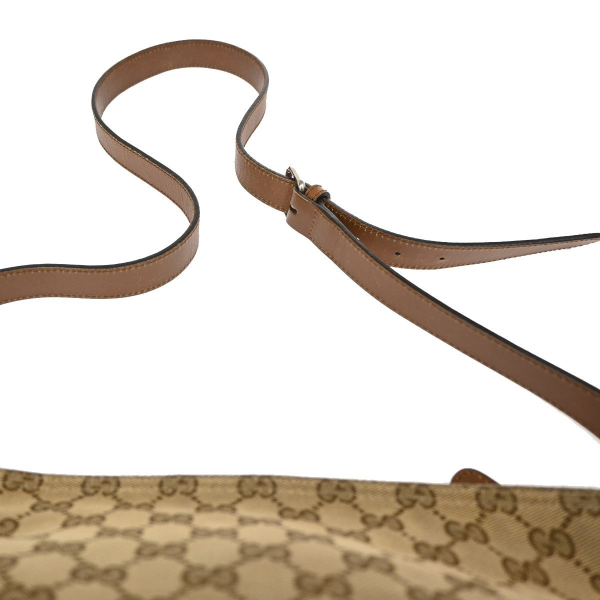 GUCCI Logo Sherry GG Pattern Shoulder Bag Canvas Leather Brown SHW Italy 65TA112