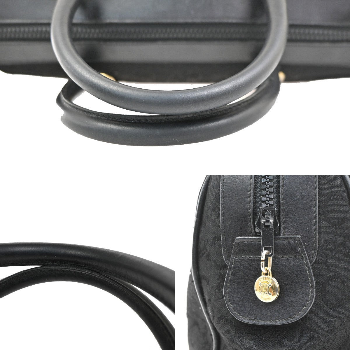 CELINE Logo C Macadam Horse Carriage Hand Bag Canvas Leather Black GHW 32MA687