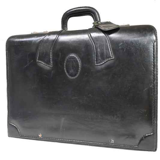 RARE CARTIER 2C Logo Briefcase Travel Hand Bag Leather Black GHW Vintage 67FA376