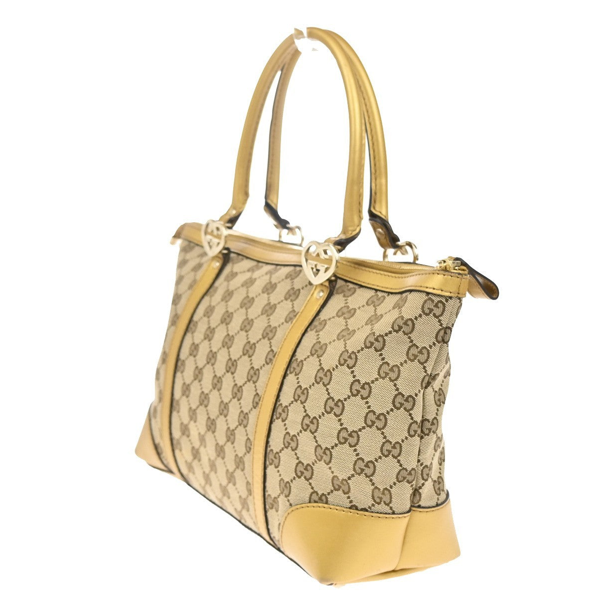 GUCCI GG Pattern Hand Bag Canvas Leather Heart-Shaped GG Charms Italy 39CA073