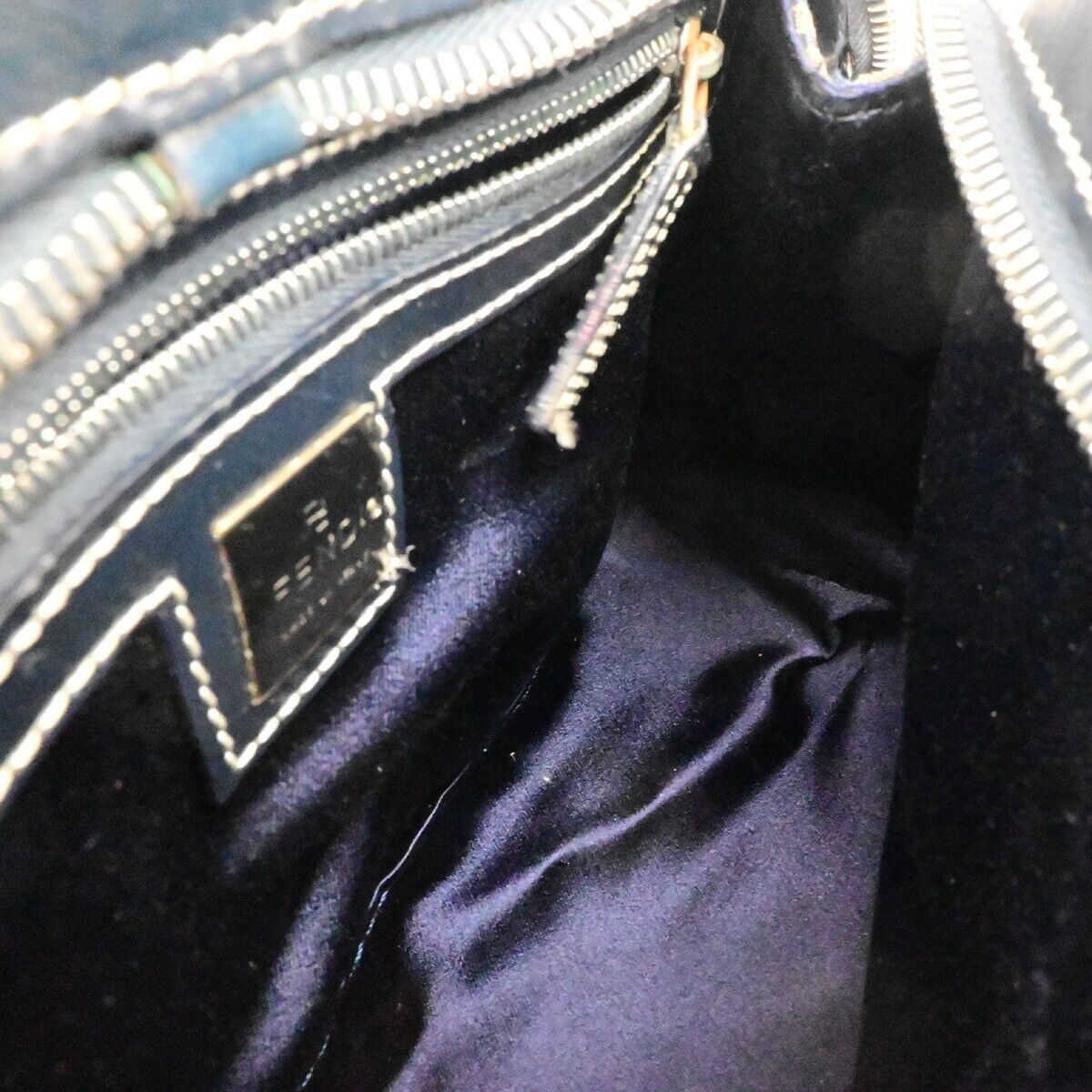 FENDI Logo Zucca Pattern Shoulder Bag Canvas Leather Navy Blue Italy 83KA549