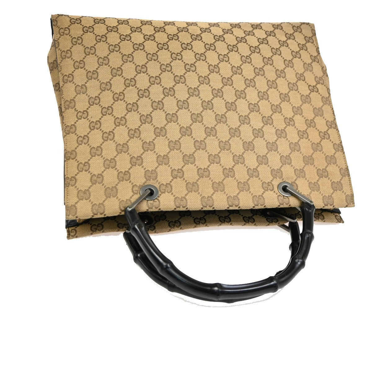 GUCCI Logo GG Pattern Hand Tote Bag Bamboo Canvas Leather Beige Italy 31TA687
