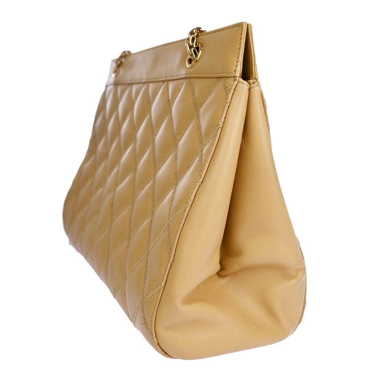 CHANEL CC Logo Matelasse Chain Shoulder Tote Bag Leather Beige GHW 305RJ393