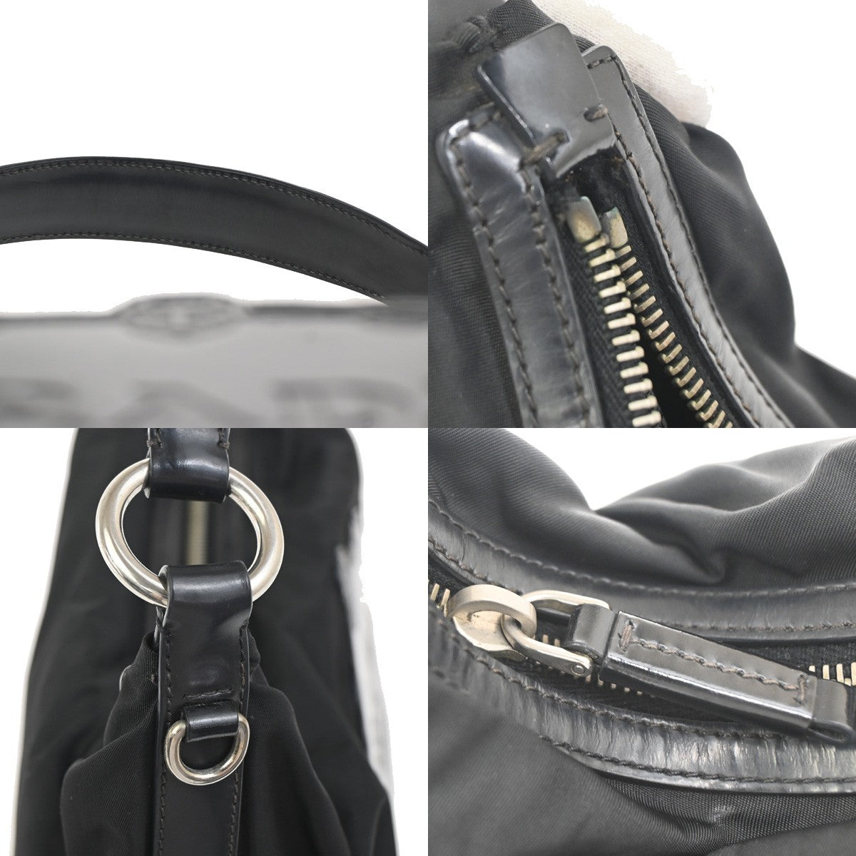 PRADA Triangle Logo Tessuto Shoulder Hand Bag Nylon Leather Black Italy 31ZA360