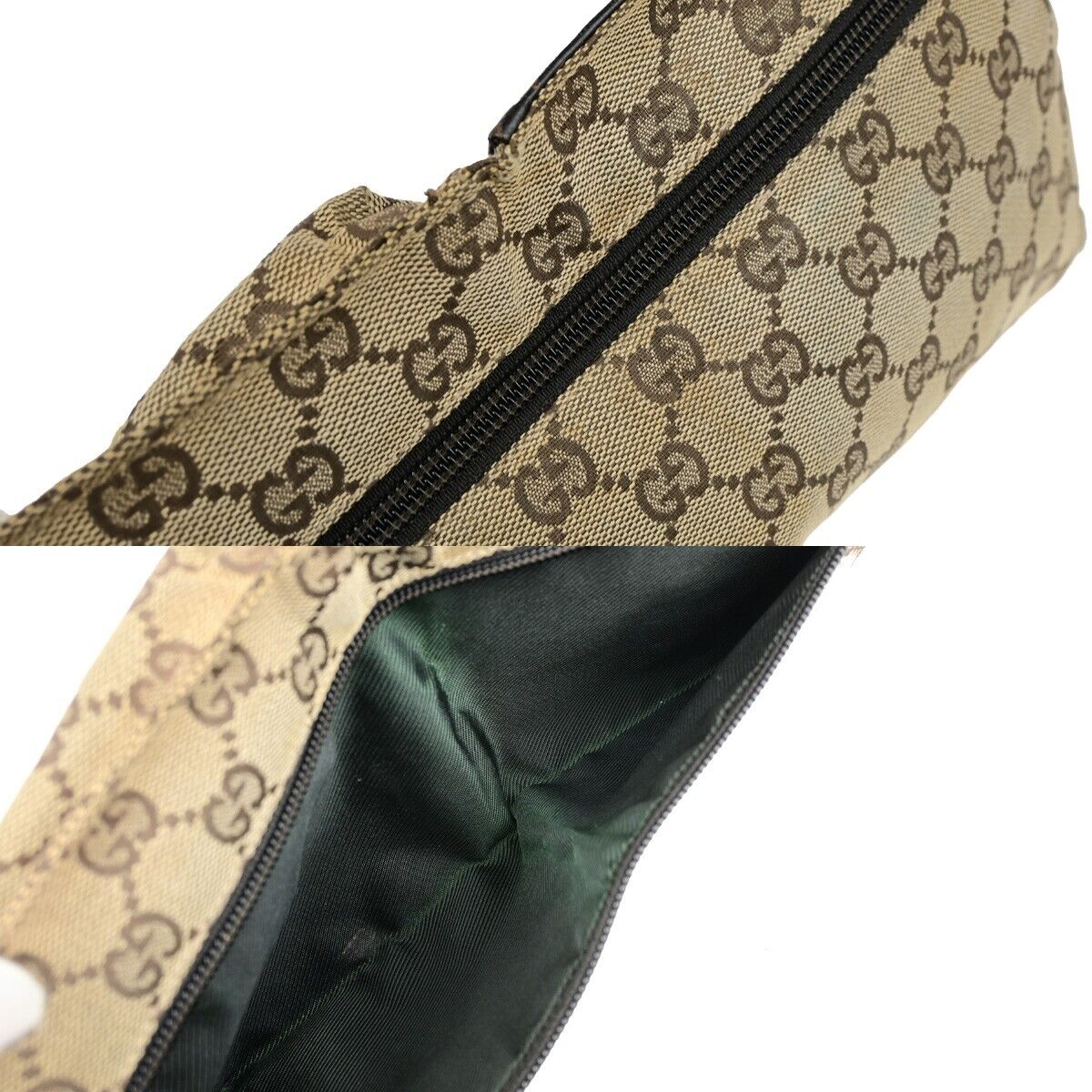 GUCCI Logo GG Pattern Bum Bag Belt Canvas Leather Brown Silver Italy 30ED208