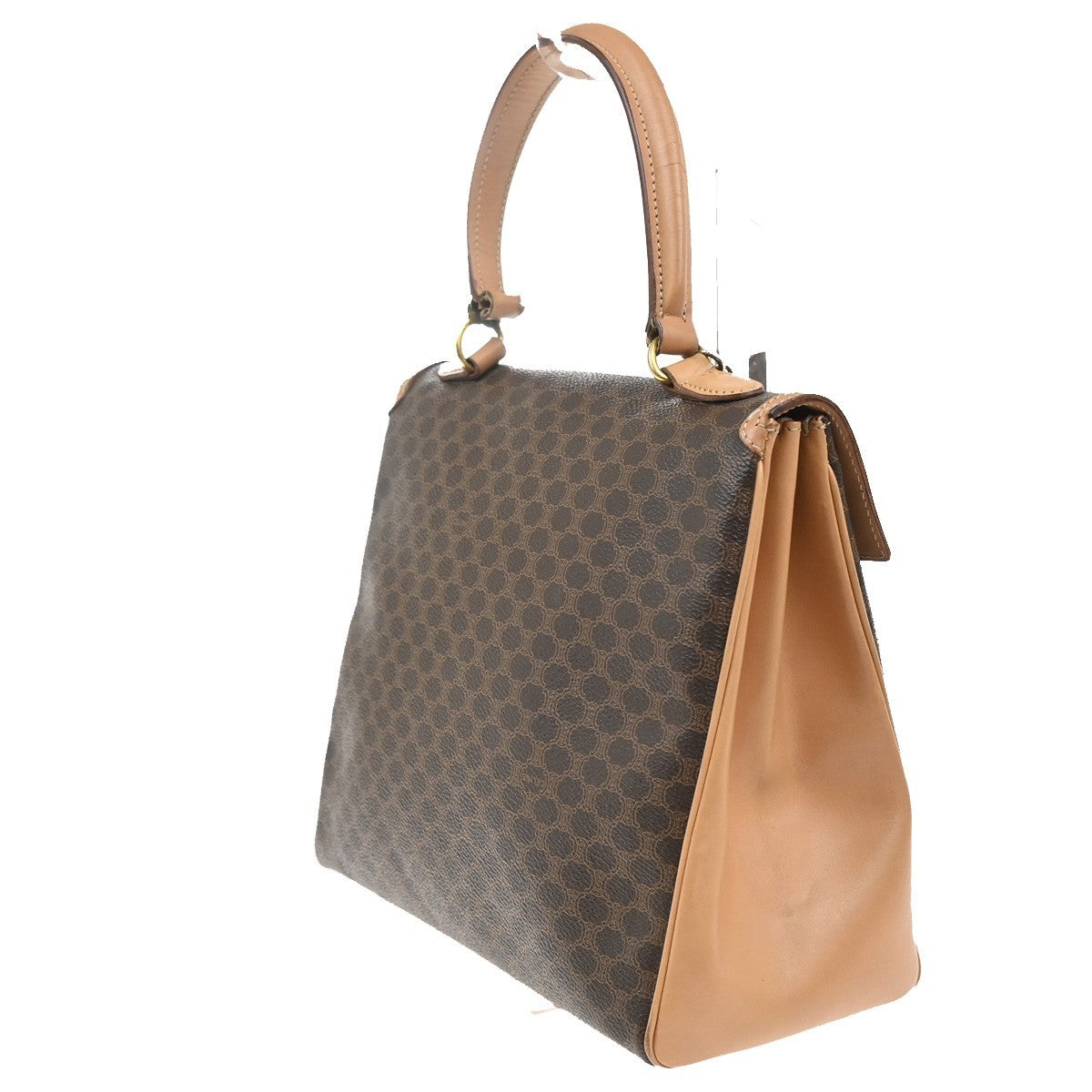 CELINE Logo Macadam Pattern Flap Hand Bag PVC Leather Brown GHW Italy 38MA206