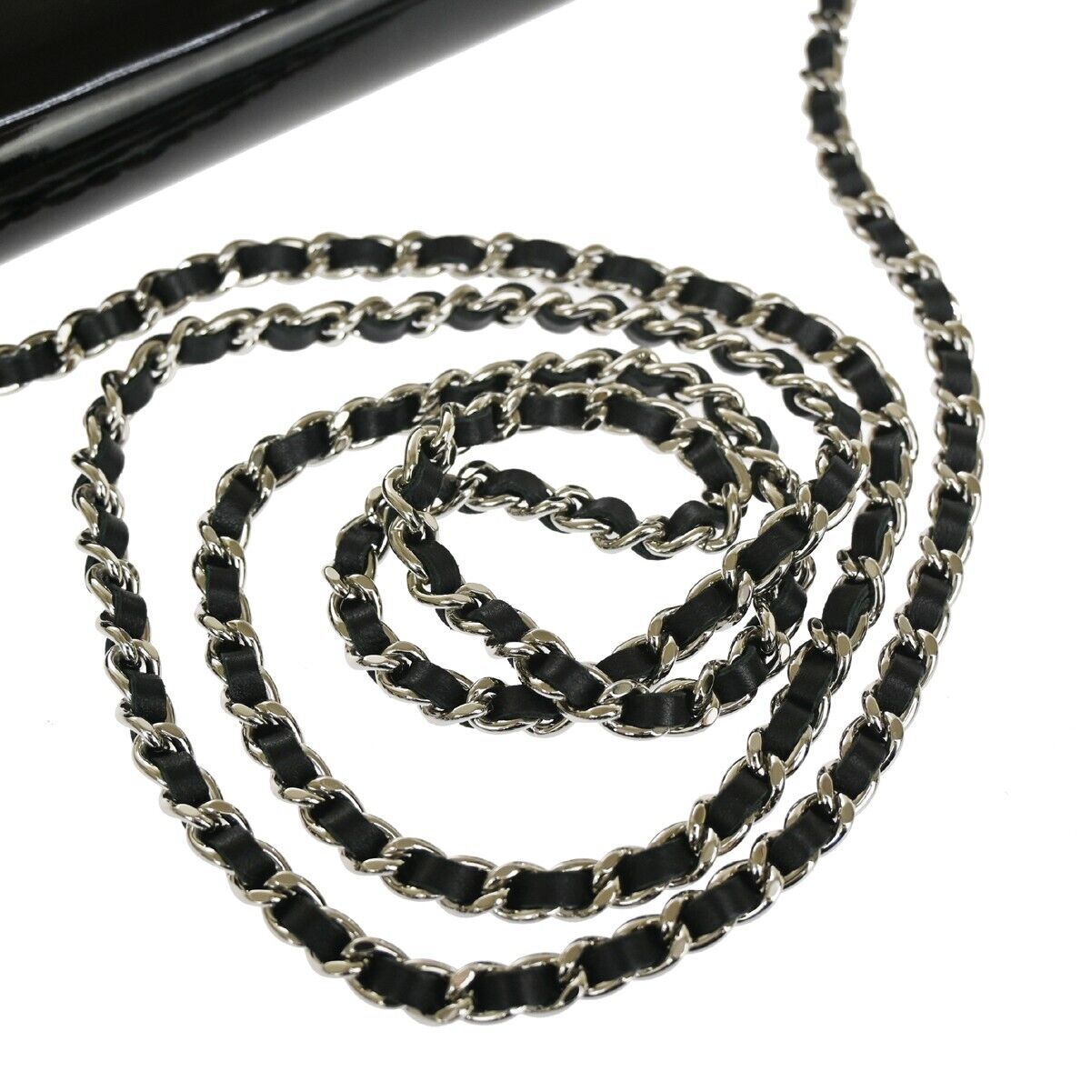 CHANEL CC Logo Mini Chain Wallet Shoulder Bag Patent Leather Black SHW 683RH866