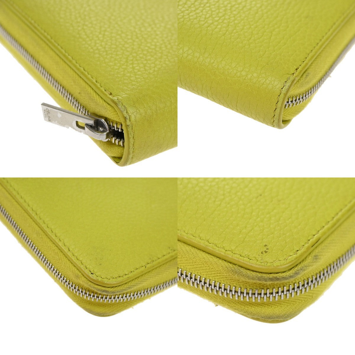 CELINE Logo Zip Around Long Wallet Purse Leather Yellow SHW Italy 66YH956