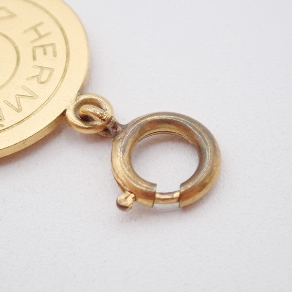 HERMES Logo Sellier Pendant Necklace Top Charm Gold-Plated 08RL971