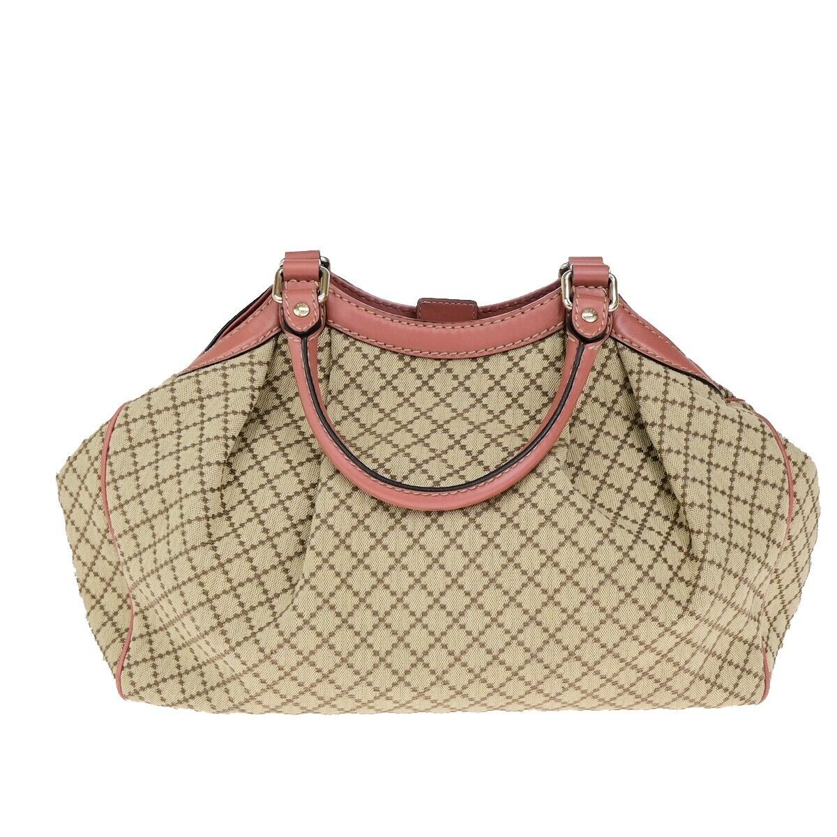 GUCCI Diamante Sukey Shoulder Bag Charm Canvas Leather Brown Pink 84EC855