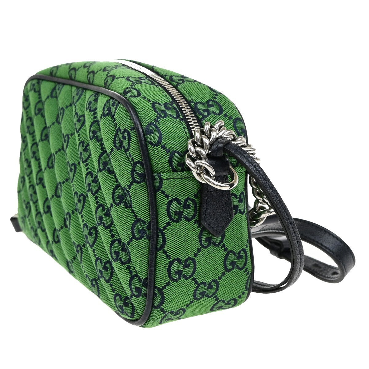 GUCCI Marmont GG Pattern Chain Shoulder Bag Canvas Leather Green 631RF291