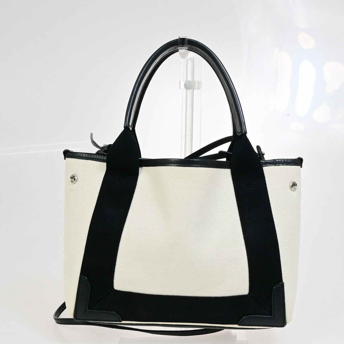 BALENCIAGA Navy Cabas XS 2Way Shoulder Hand Bag Canvas Leather WE BK 88YG007