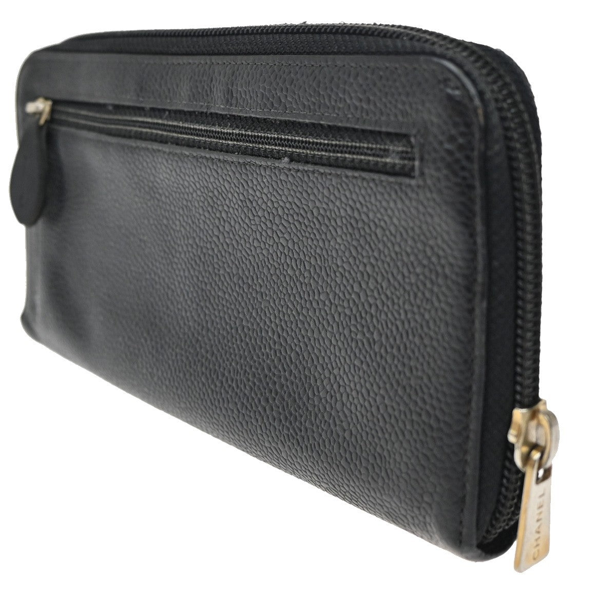 CHANEL CC Logo Long Zipper Wallet Grained Calfskin Leather Black GHW 04KC126