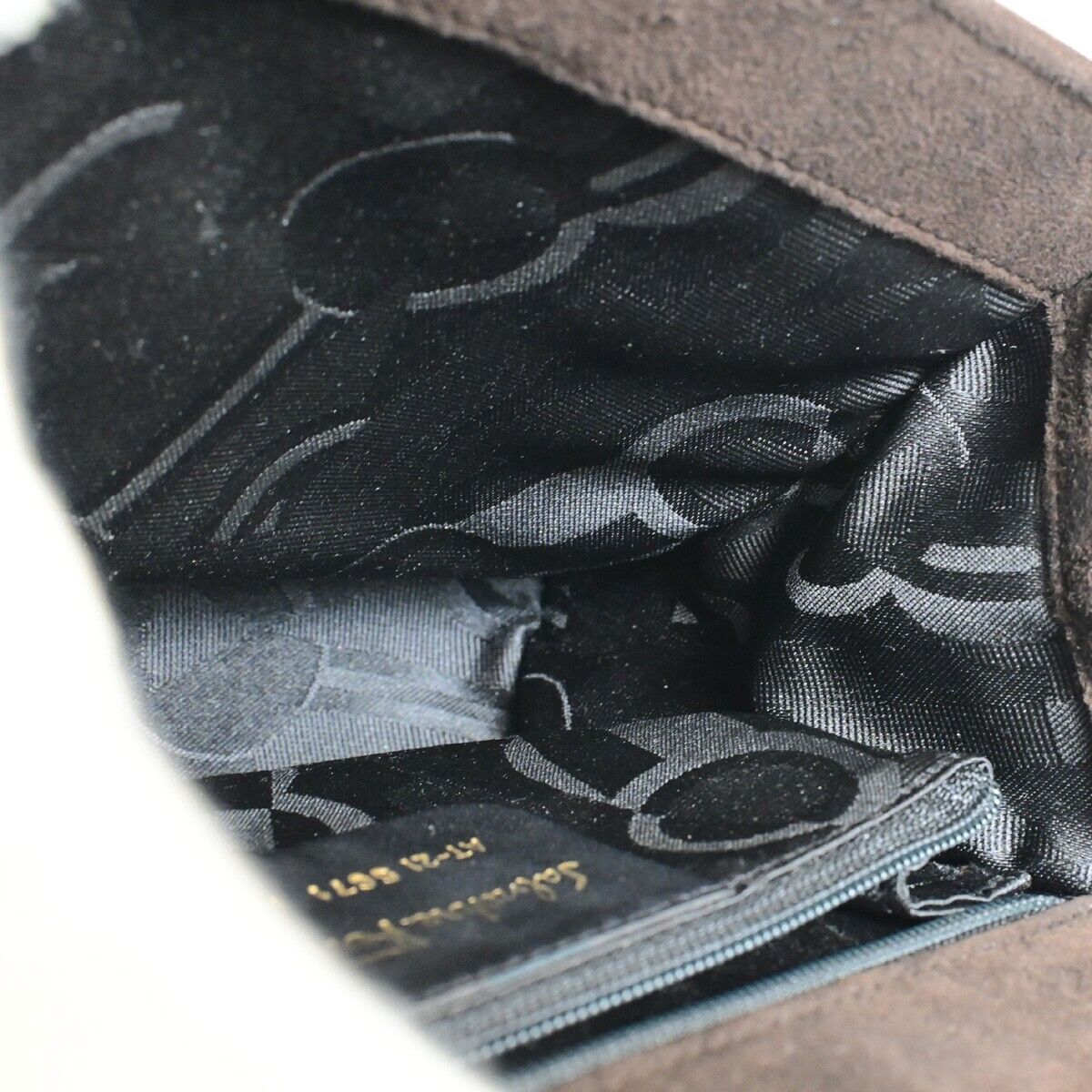 SALVATORE FERRAGAMO Logo Gancini Hand Bag Suede Leather Brown GHW Italy 04FA937
