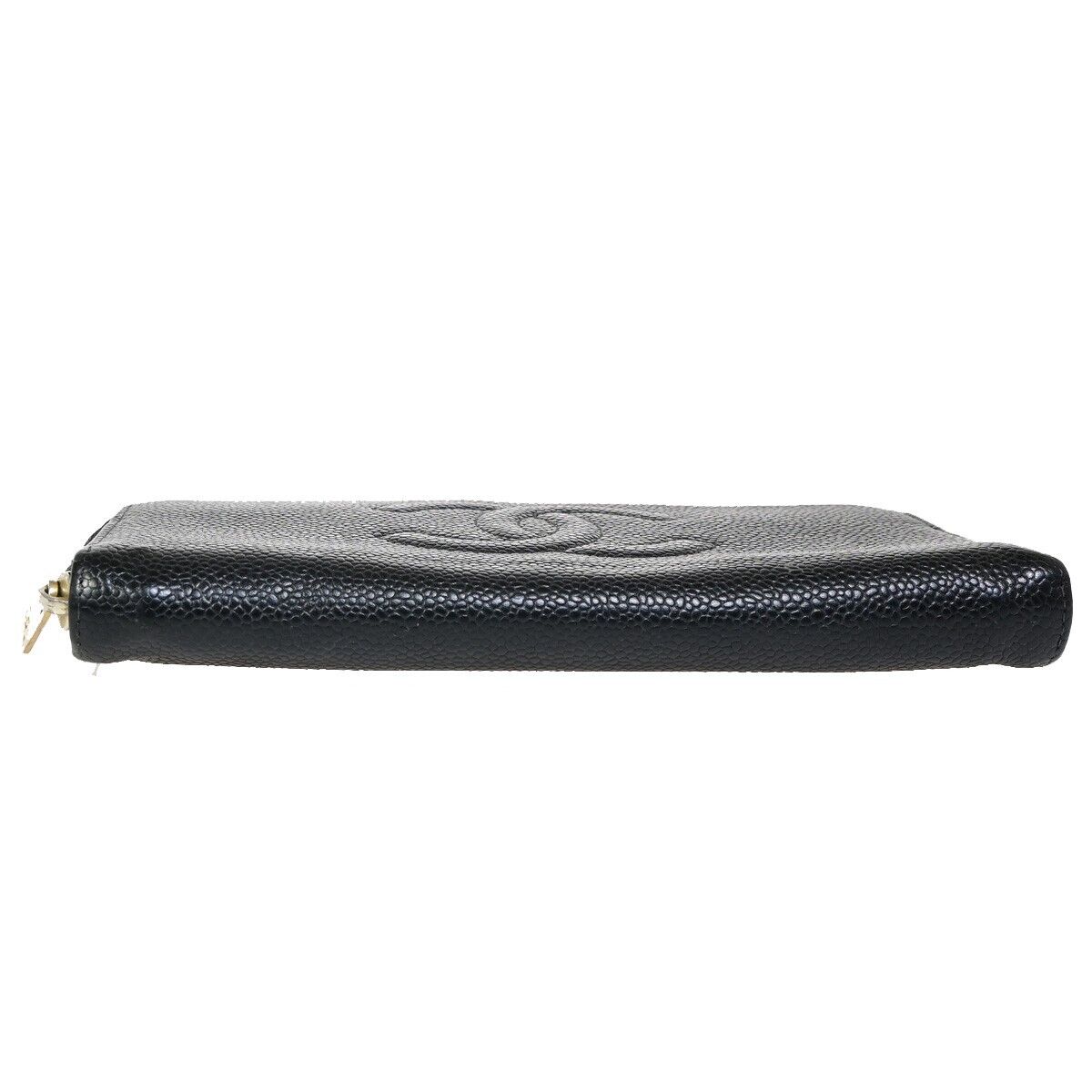 CHANEL CC Long Zip Around  Wallet Purse Caviar Skin Leather Black GHW 04FA616