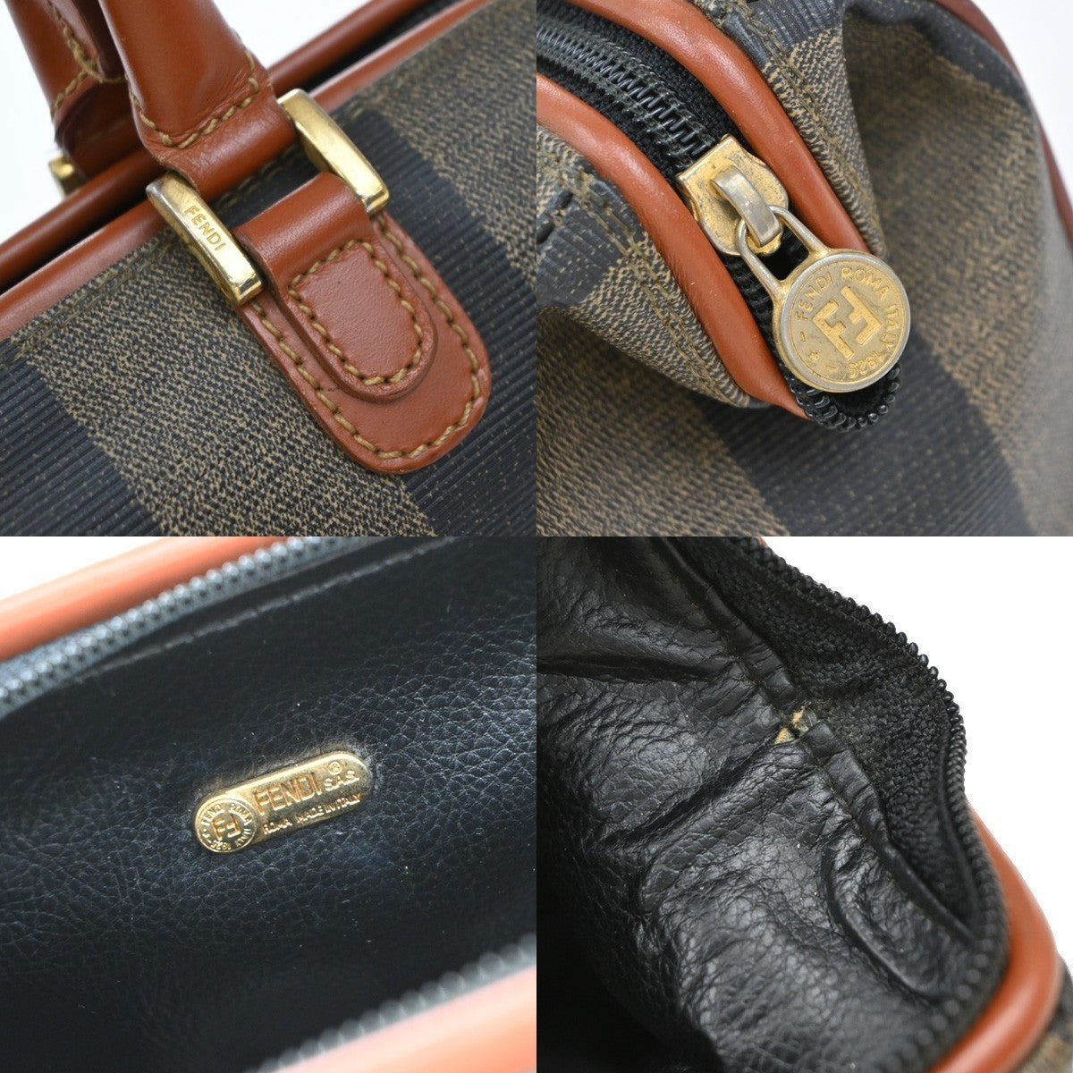 FENDI Logo Pequin Mini Hand Bag PVC Leather Brown GHW Made in Italy 87KP315
