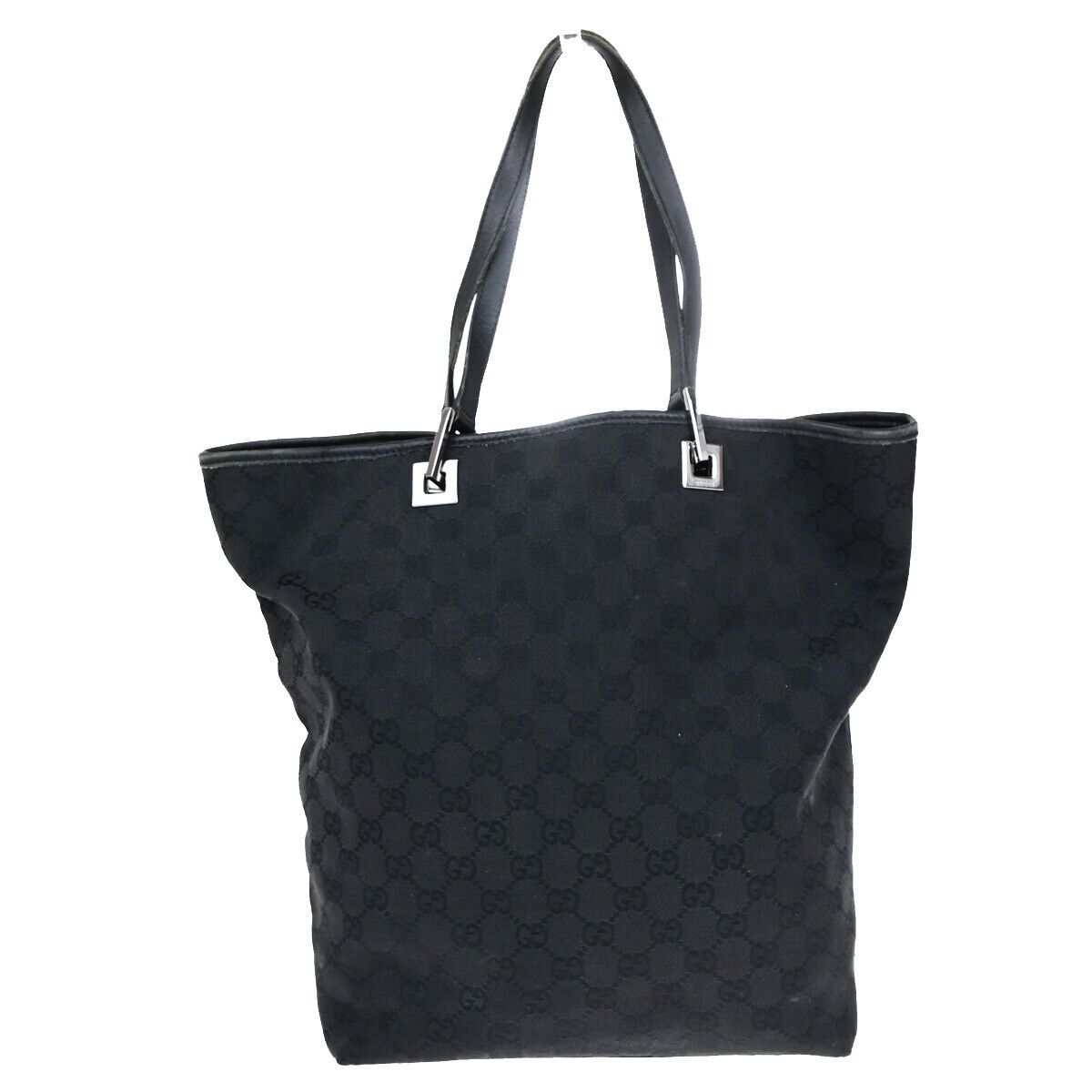 GUCCI Logo GG Pattern Shoulder Tote Bag Canvas Leather Black GHW Italy 62EC530