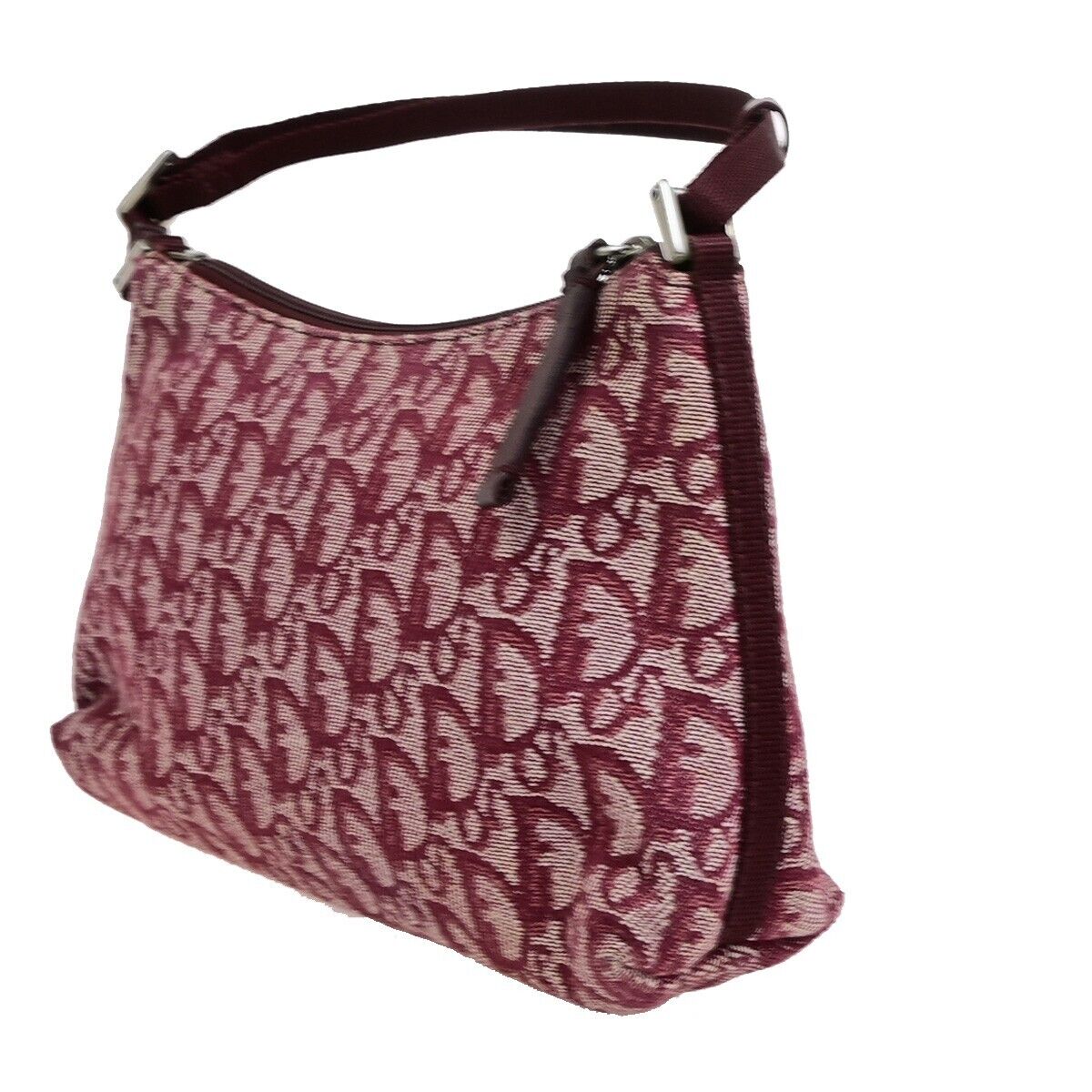 CHRISTIAN DIOR Logo Trotter Pattern Hand Bag Canvas Leather Red SHW 95EE049