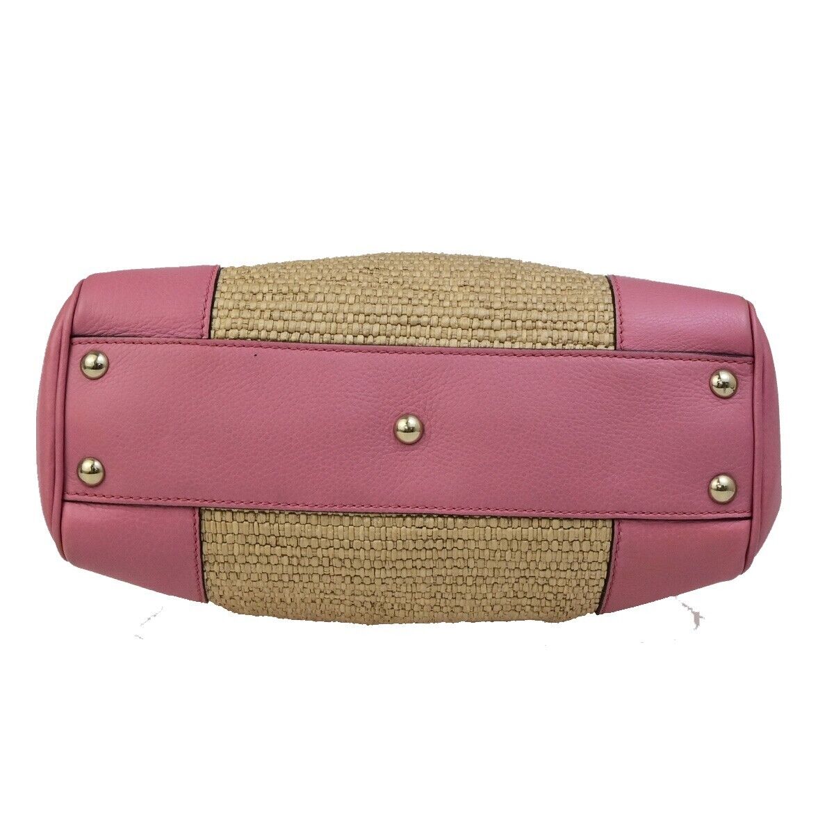 GUCCI Bamboo Shopper 2Way Shoulder Hand Bag Raffia Leather Pink Brown 84ED384