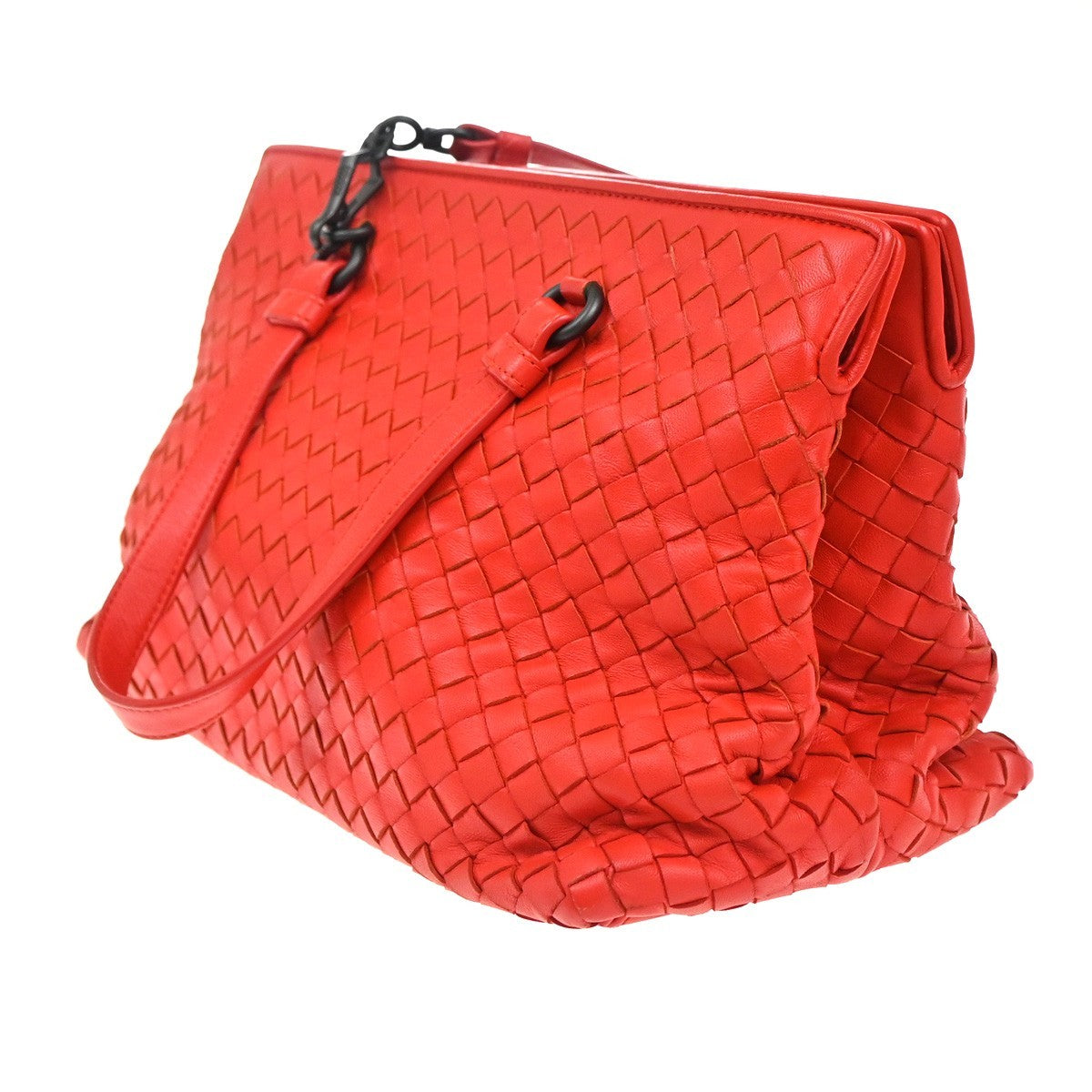 BOTTEGA VENETA Logo Intrecciato 2way Shoulder Hand Bag Leather Red Italy 93EG301