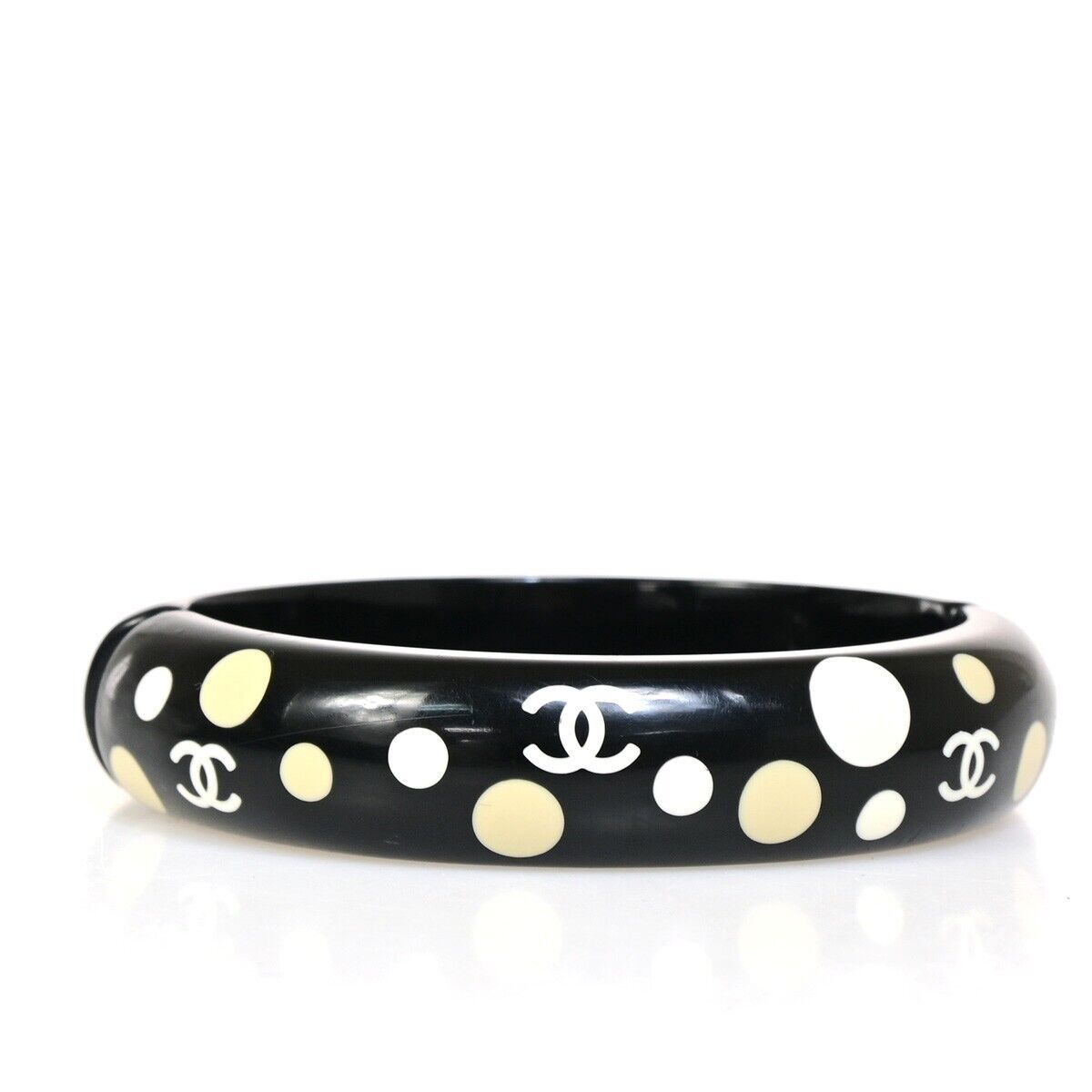 CHANEL CC Logo Dots Bangle Bracelet 05C Black France Accessory 62YF125