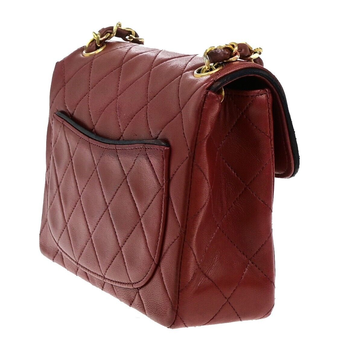 CHANEL CC Logo Mini Matelasse Chain Shoulder Bag Leather Red Vintage 335RF239