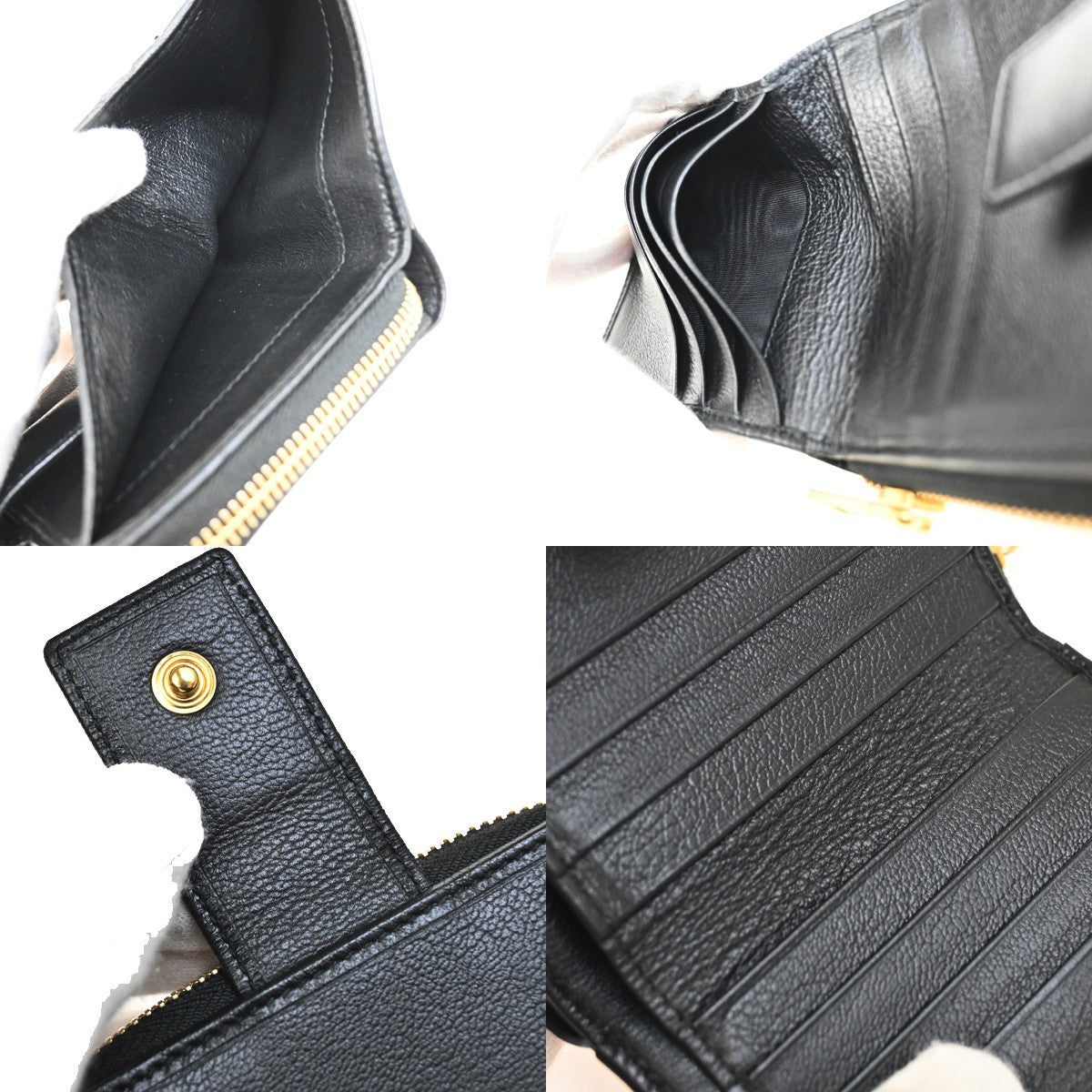 YVES SAINT LAURENT YSL Zipper Around Compact Wallet Purse Leather Black 31KA656