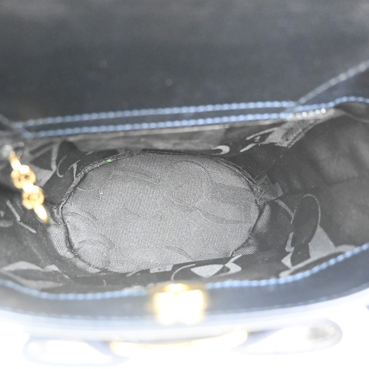 SALVATORE FERRAGAMO Logo Vara Hand Bag Leather Canvas Navy Blue GHW 64CA767