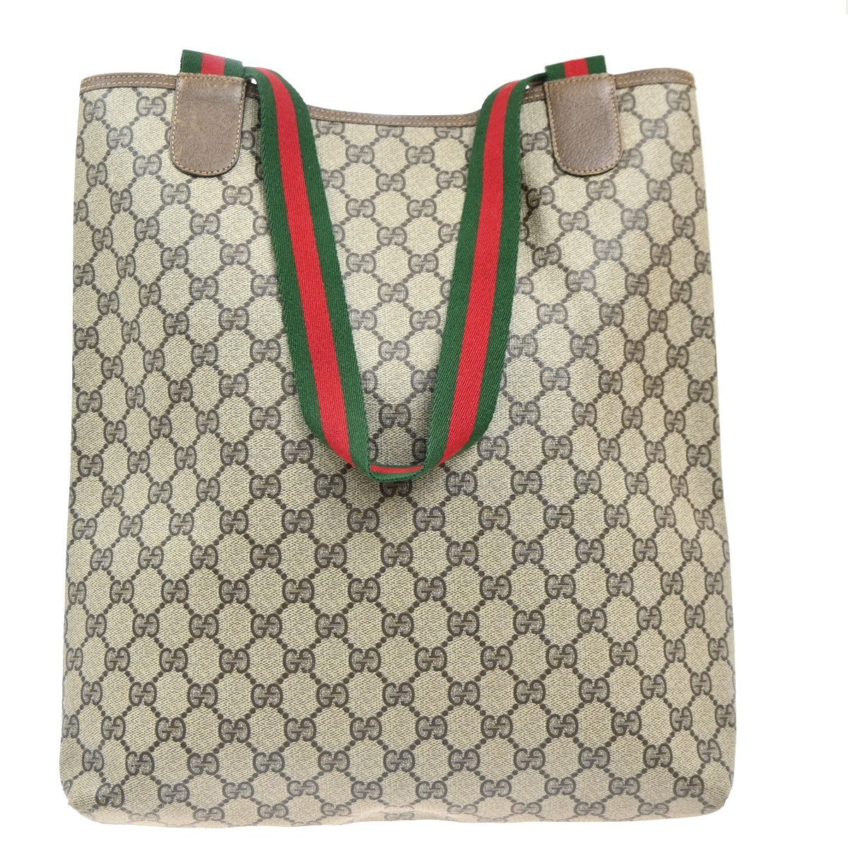 GUCCI Logo GG Sherry Line Shoulder Tote Hand Bag PVC Leather Beige Italy 61MA457