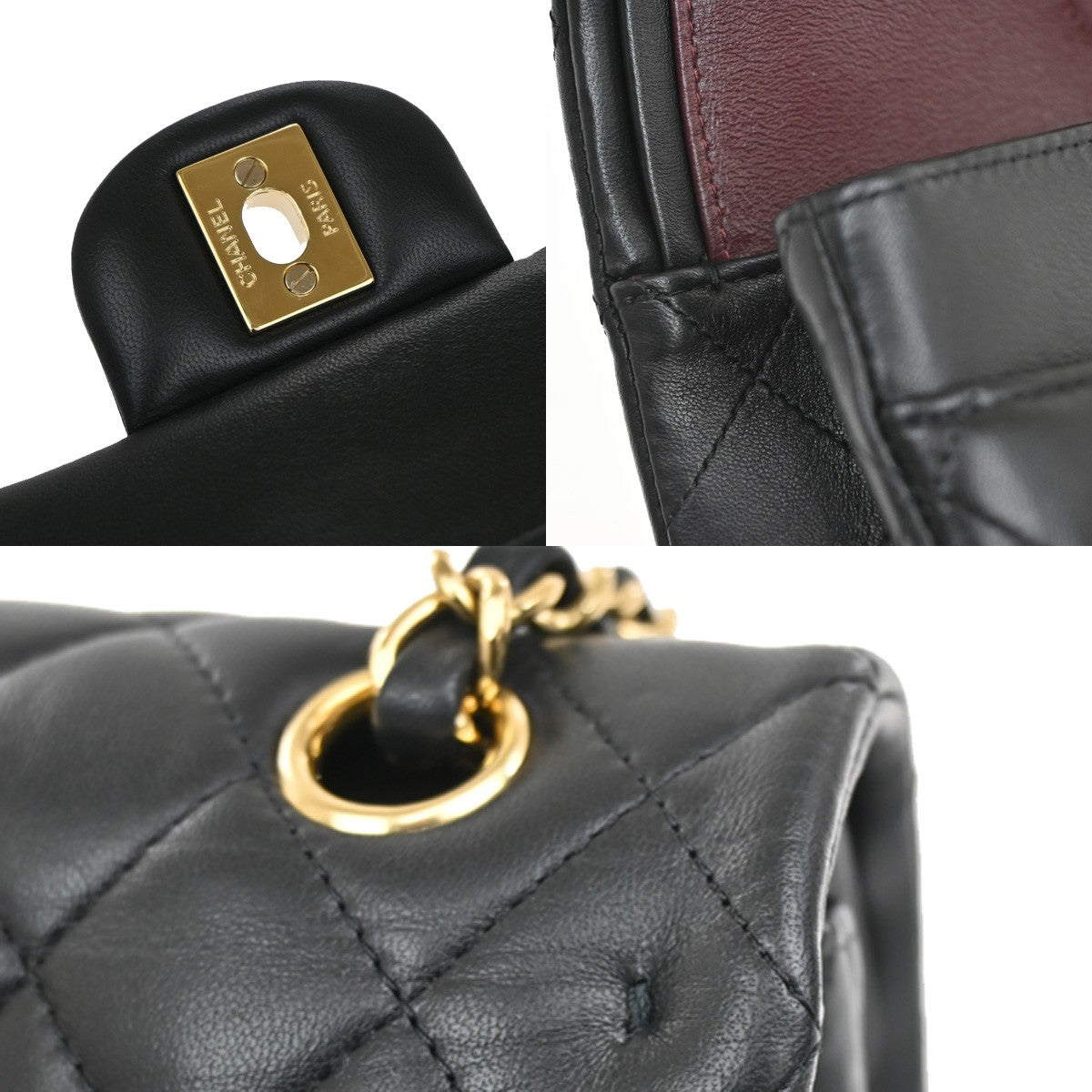 CHANEL CC Matelasse 25 Double Flap Chain Shoulder Bag Leather Black GHW 535LC540