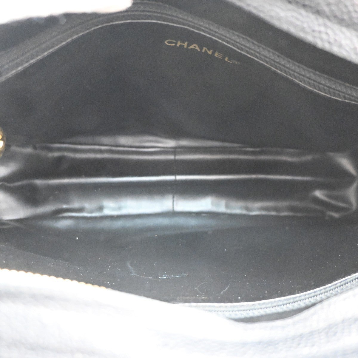 CHANEL Logo Shoulder Hand Bag Grained Calfskin Leather Black GHW Italy 373RL789
