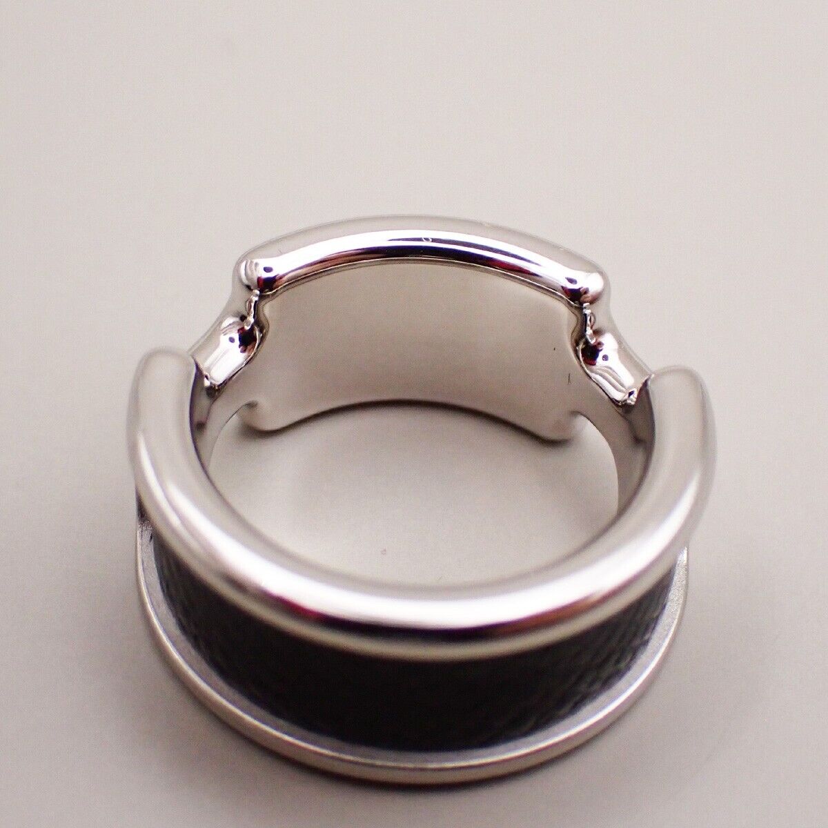 HERMES Olympe Ring XS Palladium Plated Calf Skin Leather Black Silver 30YG575