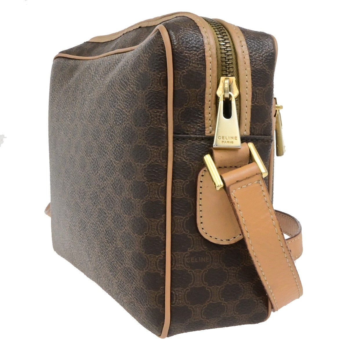 CELINE Logo Macadam Pattern Shoulder Bag PVC Leather Brown GHW Italy 38YH127