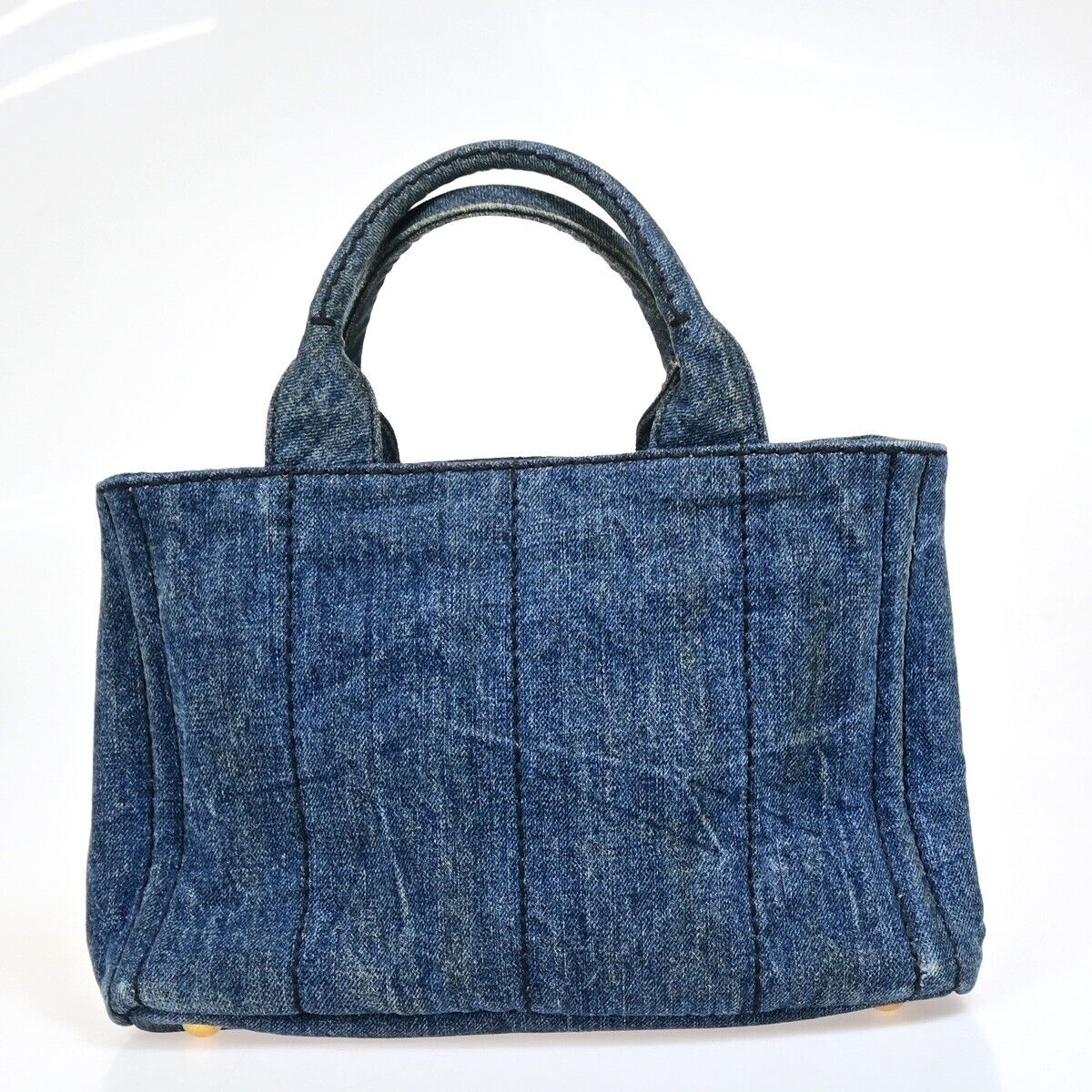 PRADA Logo Canapa Hand Tote Bag Denim Leather Blue GHW 39EB670