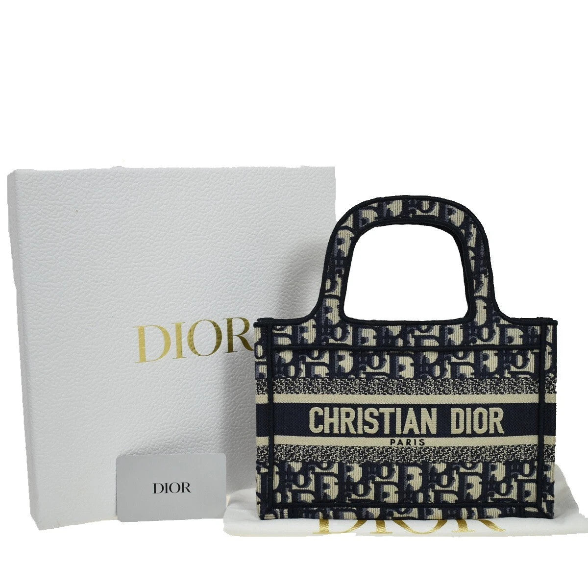 47.Live CHRISTIAN DIOR Logo OBLIQUE Mini Hand Bag Canvas Navy Blue 373LC335