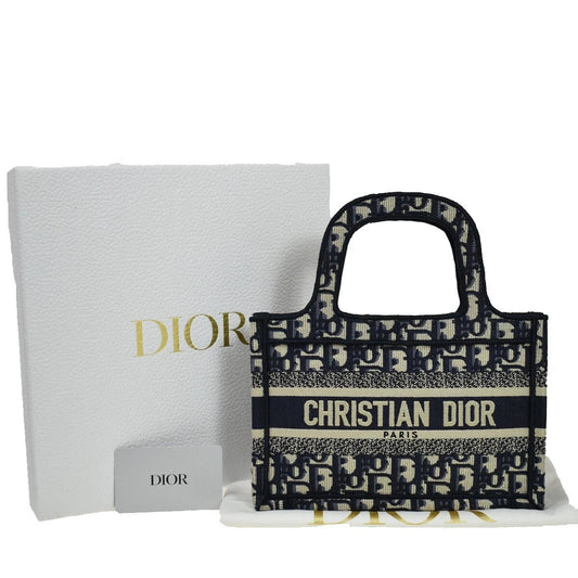 47.Live CHRISTIAN DIOR Logo OBLIQUE Mini Hand Bag Canvas Navy Blue 373LC335