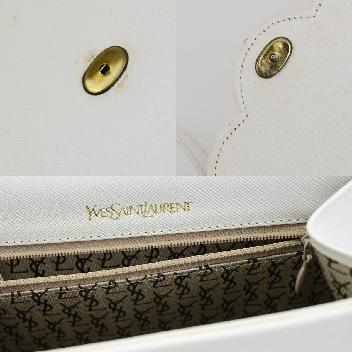 YVES SAINT LAURENT YSL Shoulder Bag Leather White GHW 67CB052
