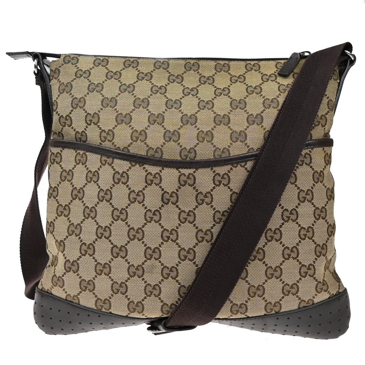 GUCCI Logo GG Pattern Shoulder Bag Canvas Leather Brown SHW Italy 85KB469