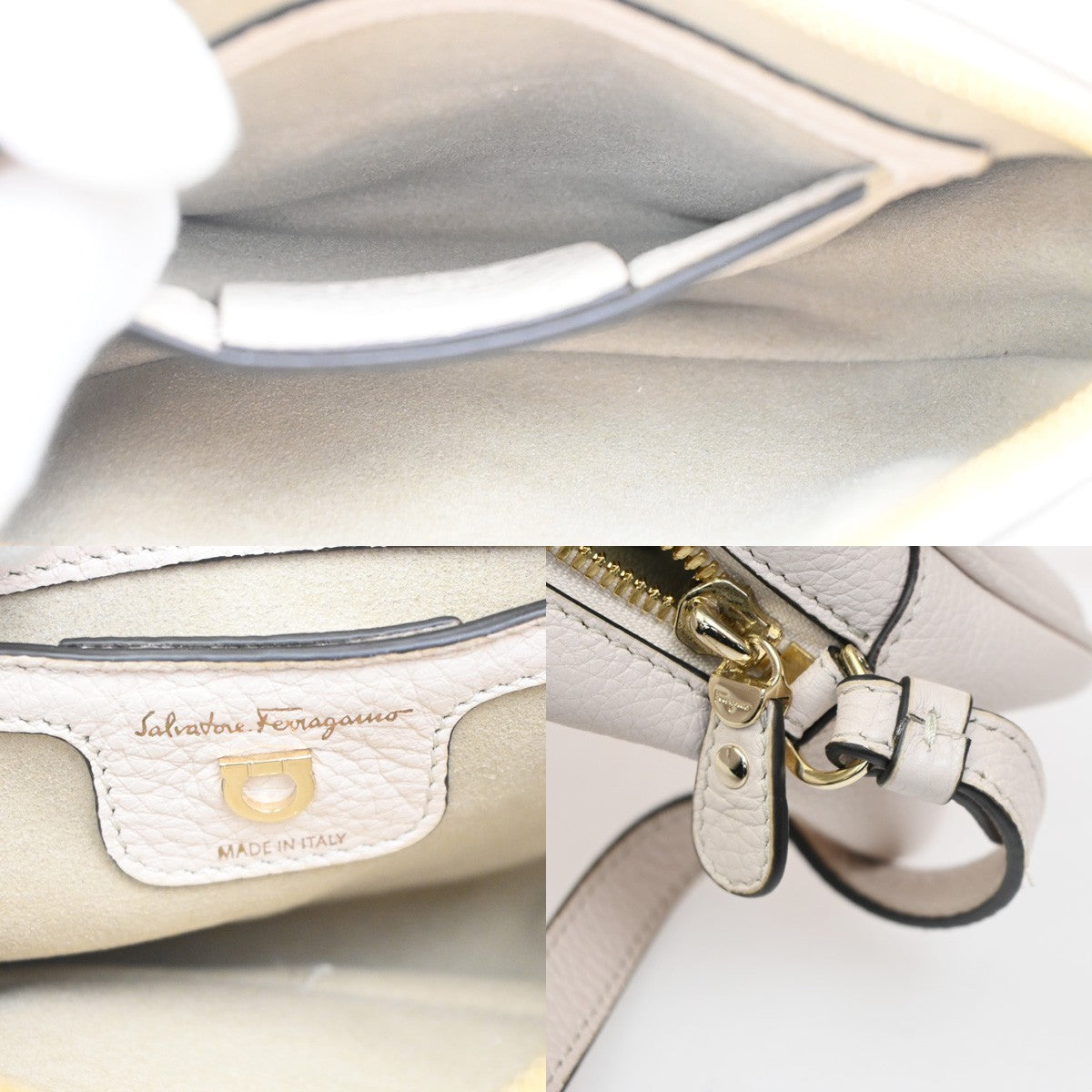 SALVATORE FERRAGAMO Logo Gancini Mini Shoulder Bag Leather White GWH 38KC405