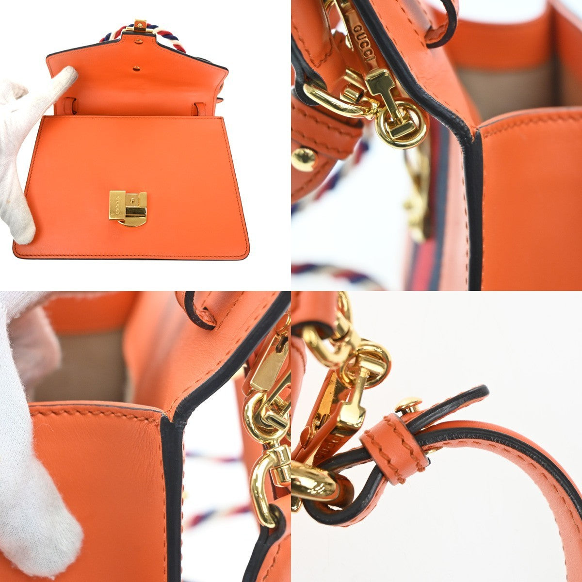 GUCCI Sylvie Sherry Line 2way Shoulder Hand Bag Leather Orange GHW Italy 98MA189
