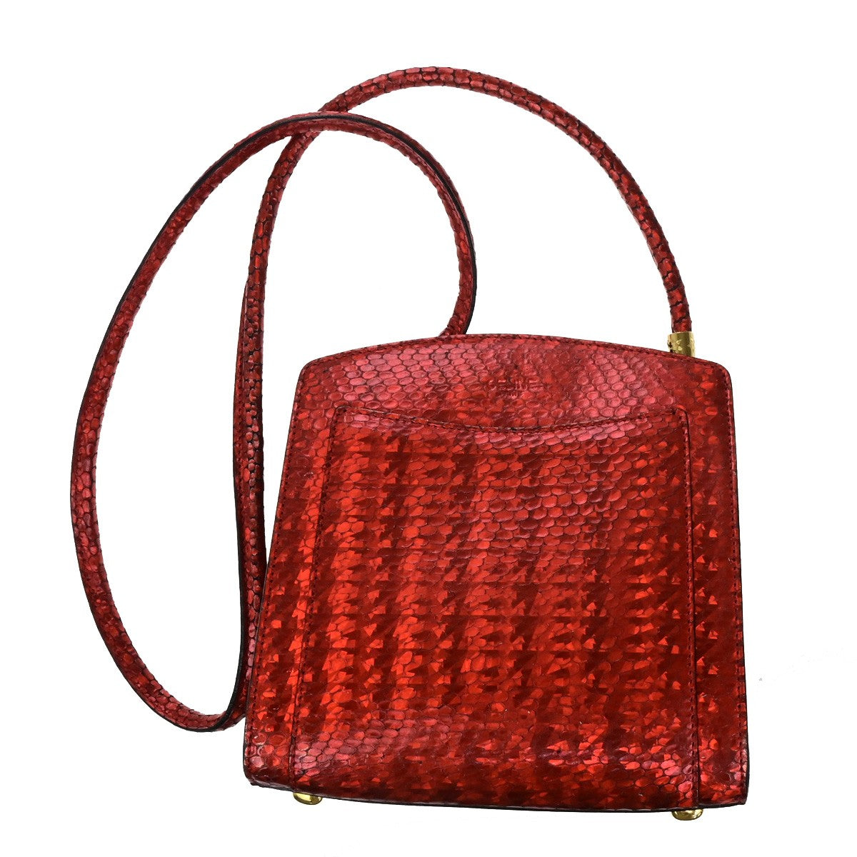 CELINE Logo Shoulder Bag Exotic Leather Red GHW Italy 65YH034