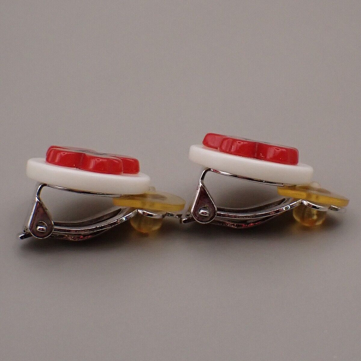 CHANEL CC Logo Clover Round Button Earrings 04P Clip-On White Silver 32YE499