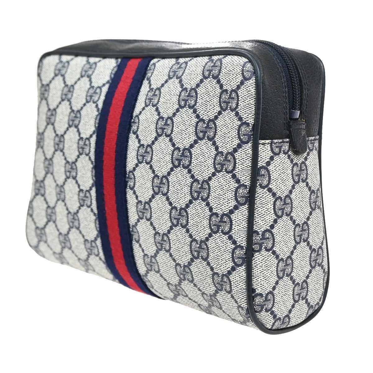 GUCCI Sherry GG Pattern Clutch Hand Bag PVC Leather Navy Blue GHW Italy 68MA570
