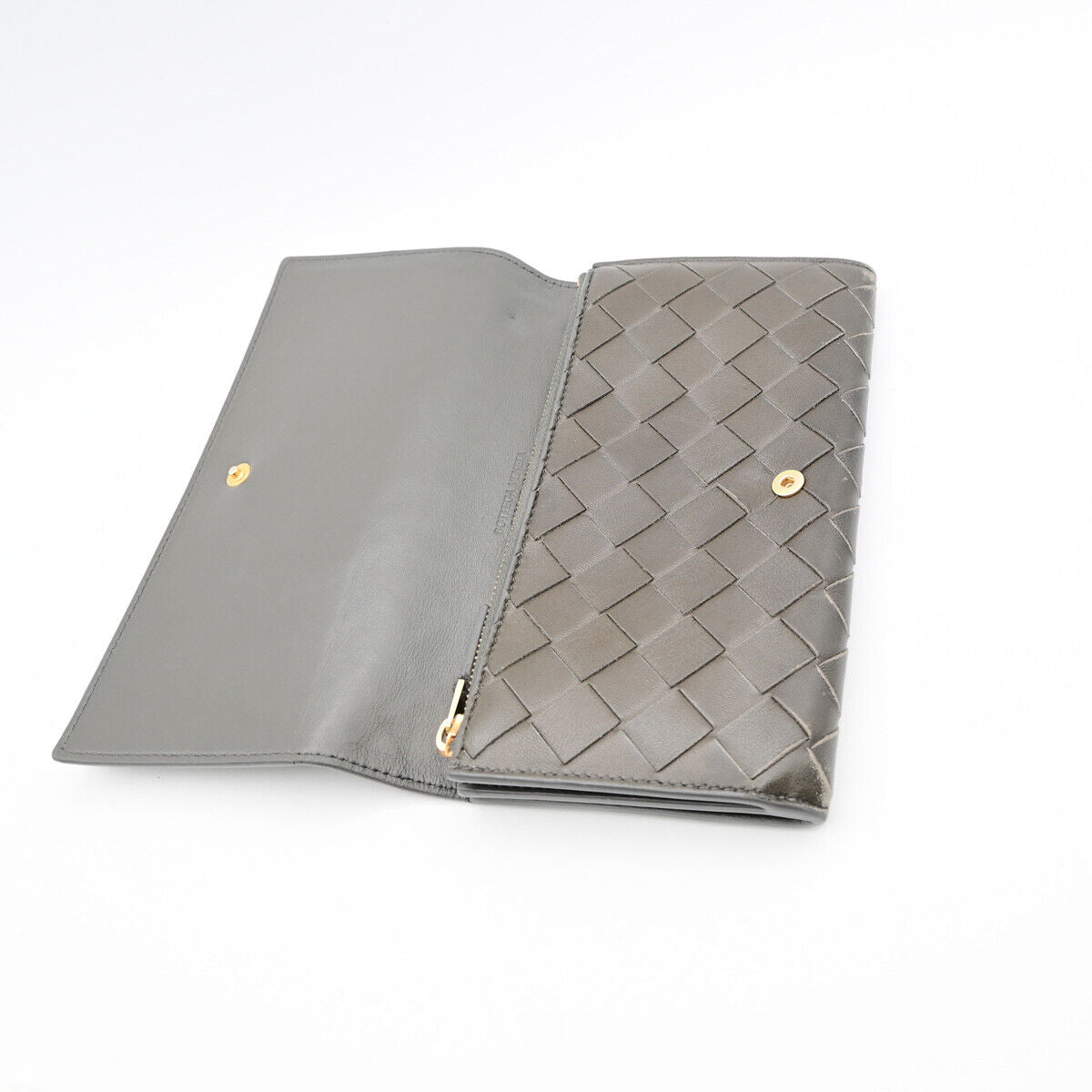 BOTTEGA VENETA Logo Intrecciato Long Bifold Wallet Purse Leather Gray 02YE808