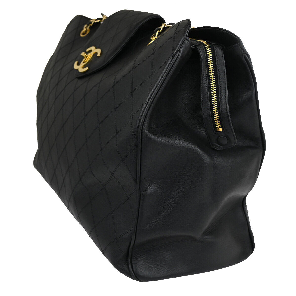 CHANEL CC Logo Bicolore Chain Shoulder Bag Leather Black GHW Italy 767RJ726