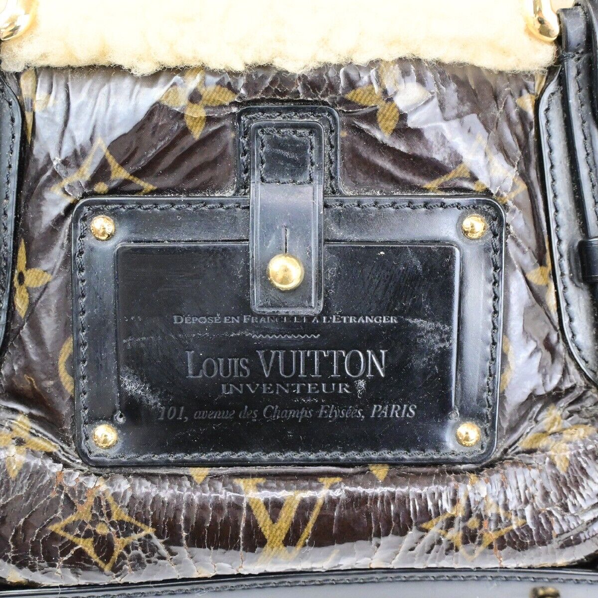 LOUIS VUITTON Storm Hand Bag Monogram Shearling Patent Leather M95574 BN 18YG782