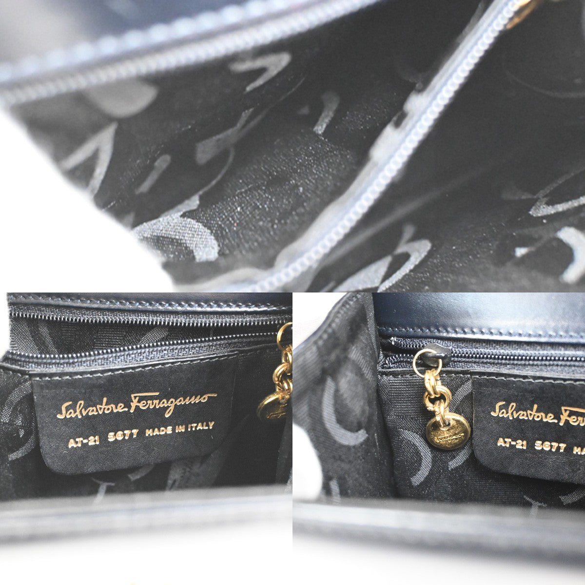 SALVATORE FERRAGAMO Logo 2Way Mini Shoulder Hand Bag Leather Navy Blue 62YJ092