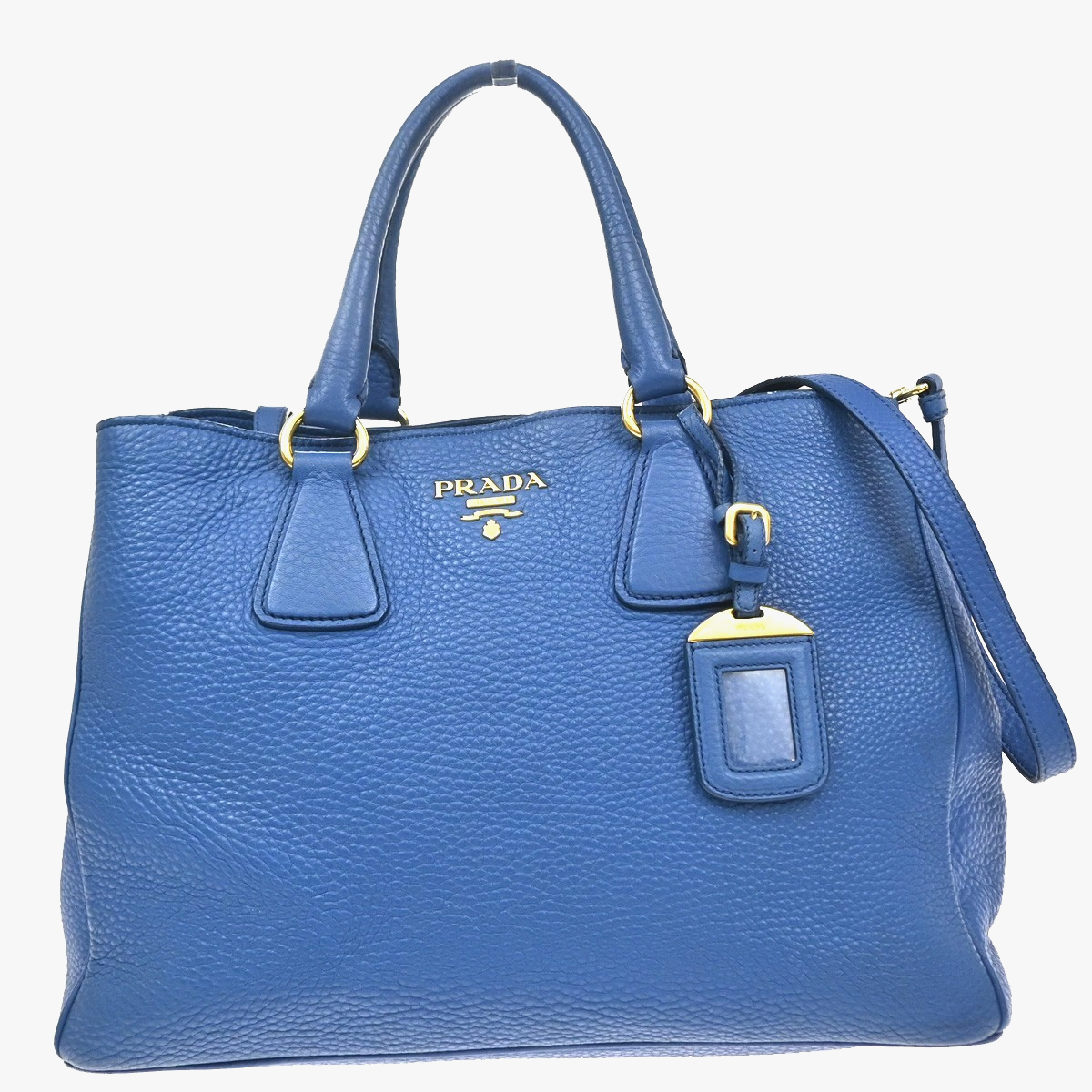 PRADA Logo 2Way Shoulder Hand Bag Vitello Daino Leather Blue GHW Italy 18YJ205