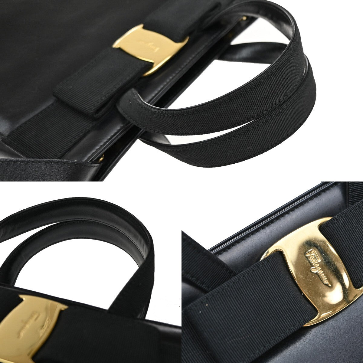 SALVATORE FERRAGAMO Logo Vara 2Way Shoulder Hand Bag Leather Black Italy 38EE277