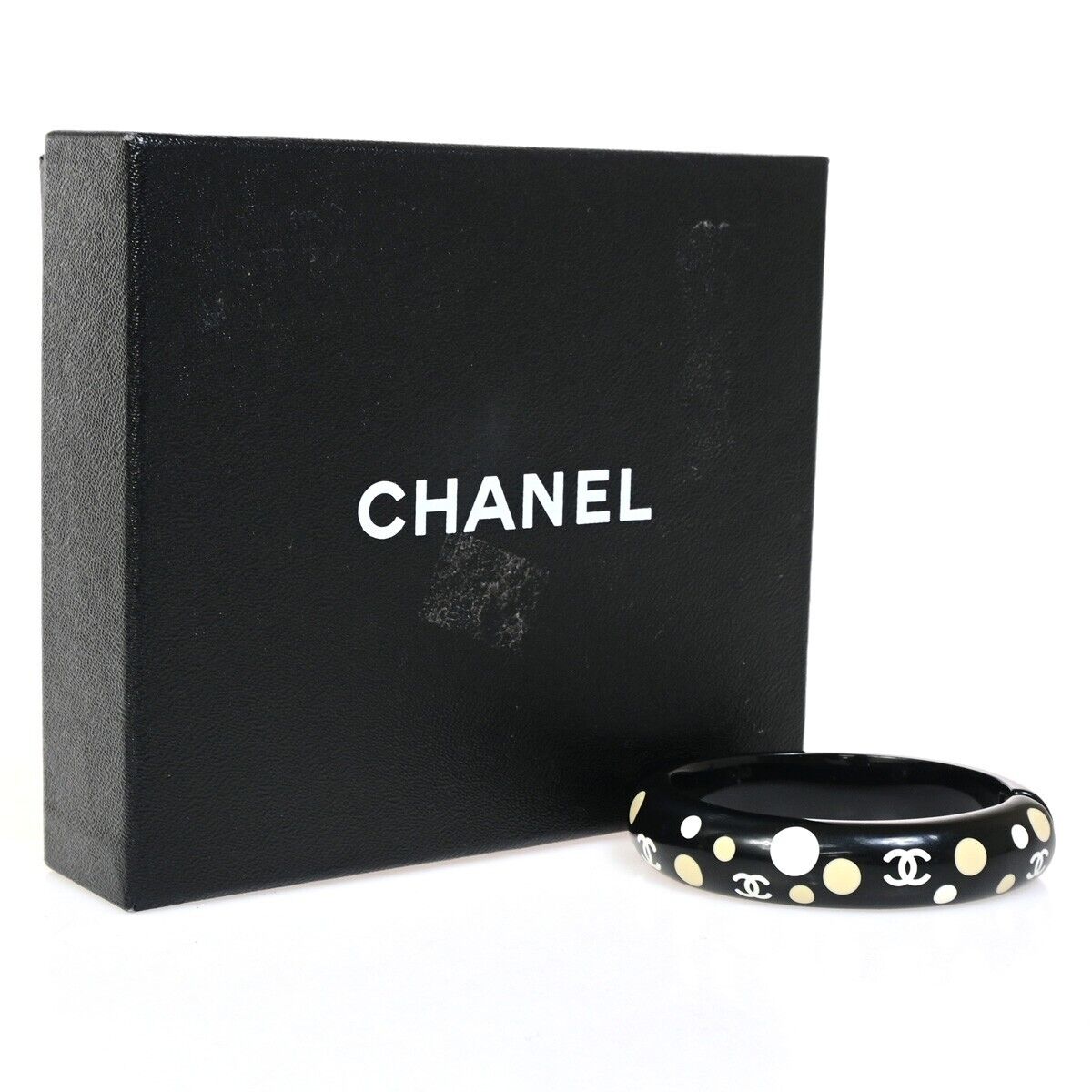 CHANEL CC Logo Dots Bangle Bracelet 05C Black France Accessory 62YF125